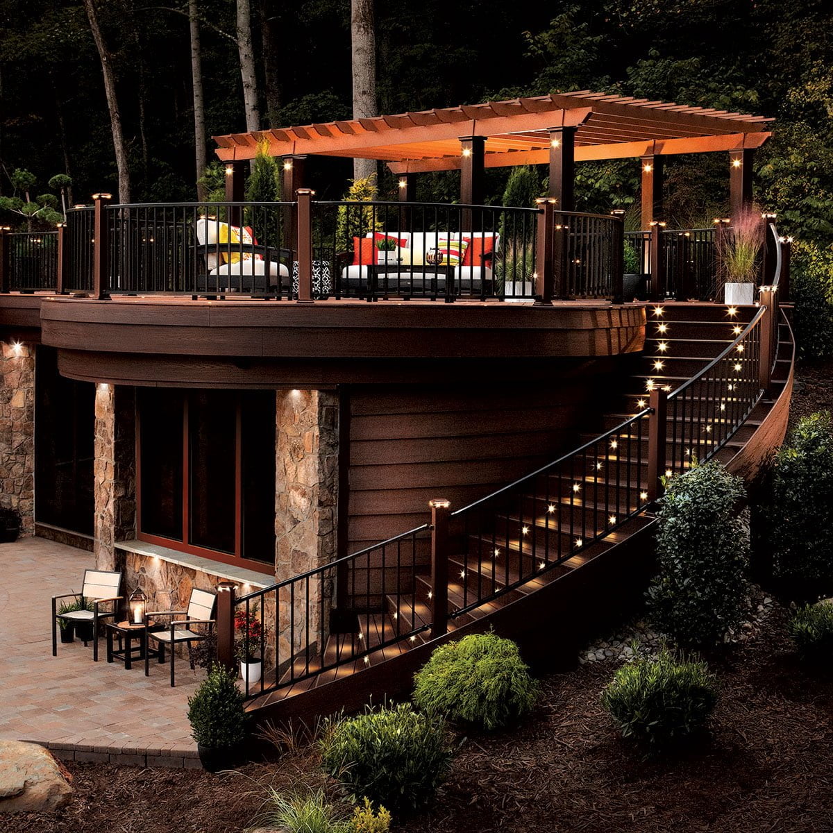Chic Two-Story Deck with Lighted Stairways