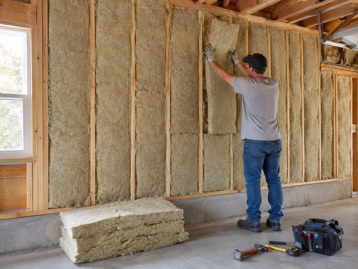 Garage Wall Insulation Installation Scene