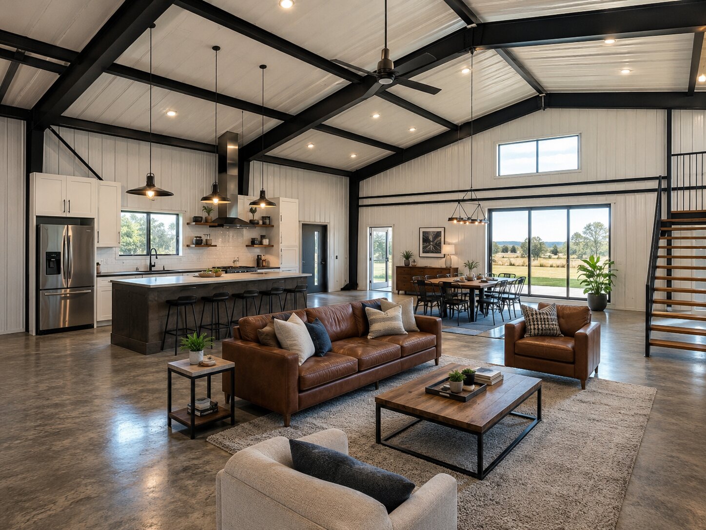 Modern Metal Home Interior Open Floor Plan
