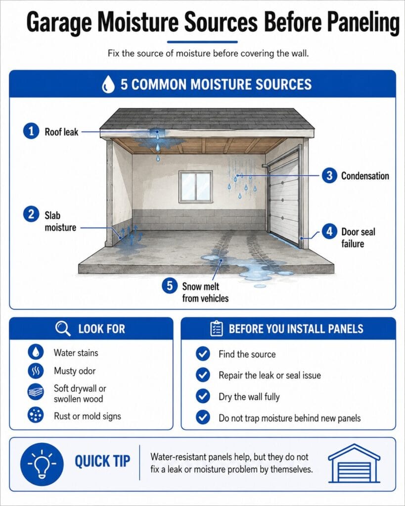 Garage Moisture Sources Before Paneling