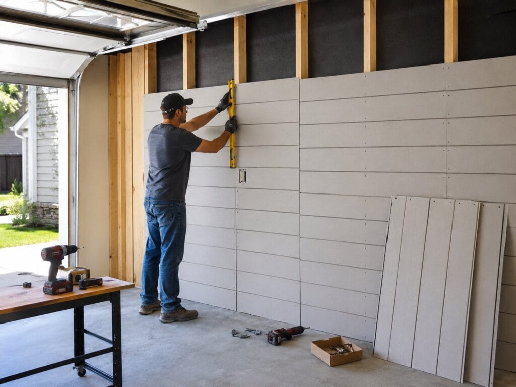 Garage Wall Panel Installation Scene